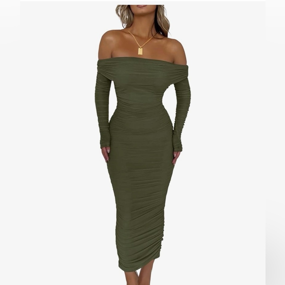 Elegant Olive Off-Shoulder Dress
